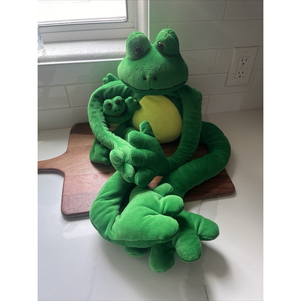 Vtg Fiesta Toys Piggyback Pal Mom & Baby Frog 36" Long Legs 90s Plush RARE Clean